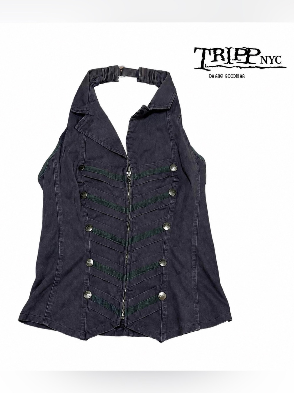 Vintage Y2K Tripp NYC Gray Military Halter Corset Vest L